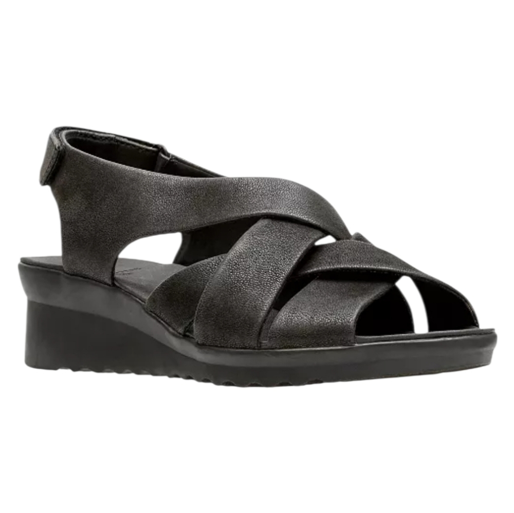 Clarks Collection Women's Cloudsteppers Caddell Jena Black Wedge Heel Sandals 8M